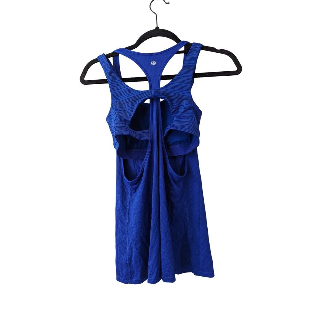 Lululemon Sz 4 Royal Blue Tank top with Blue Striped Built in Bra